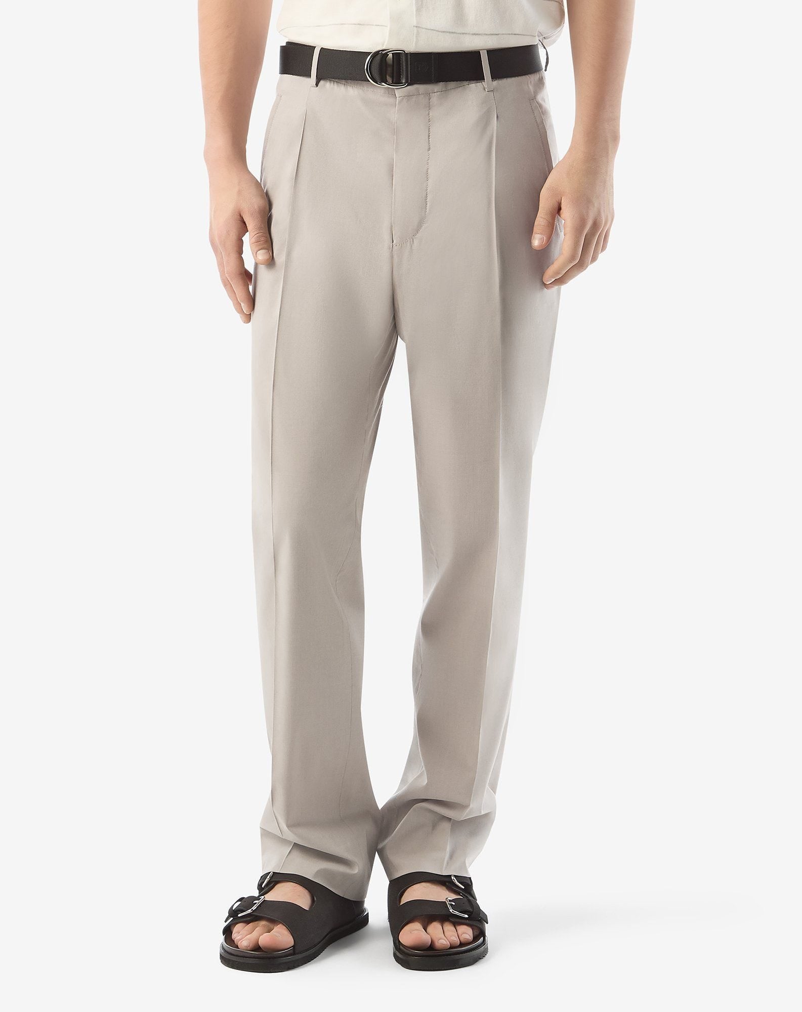 Beige stretch silk and cotton trousers