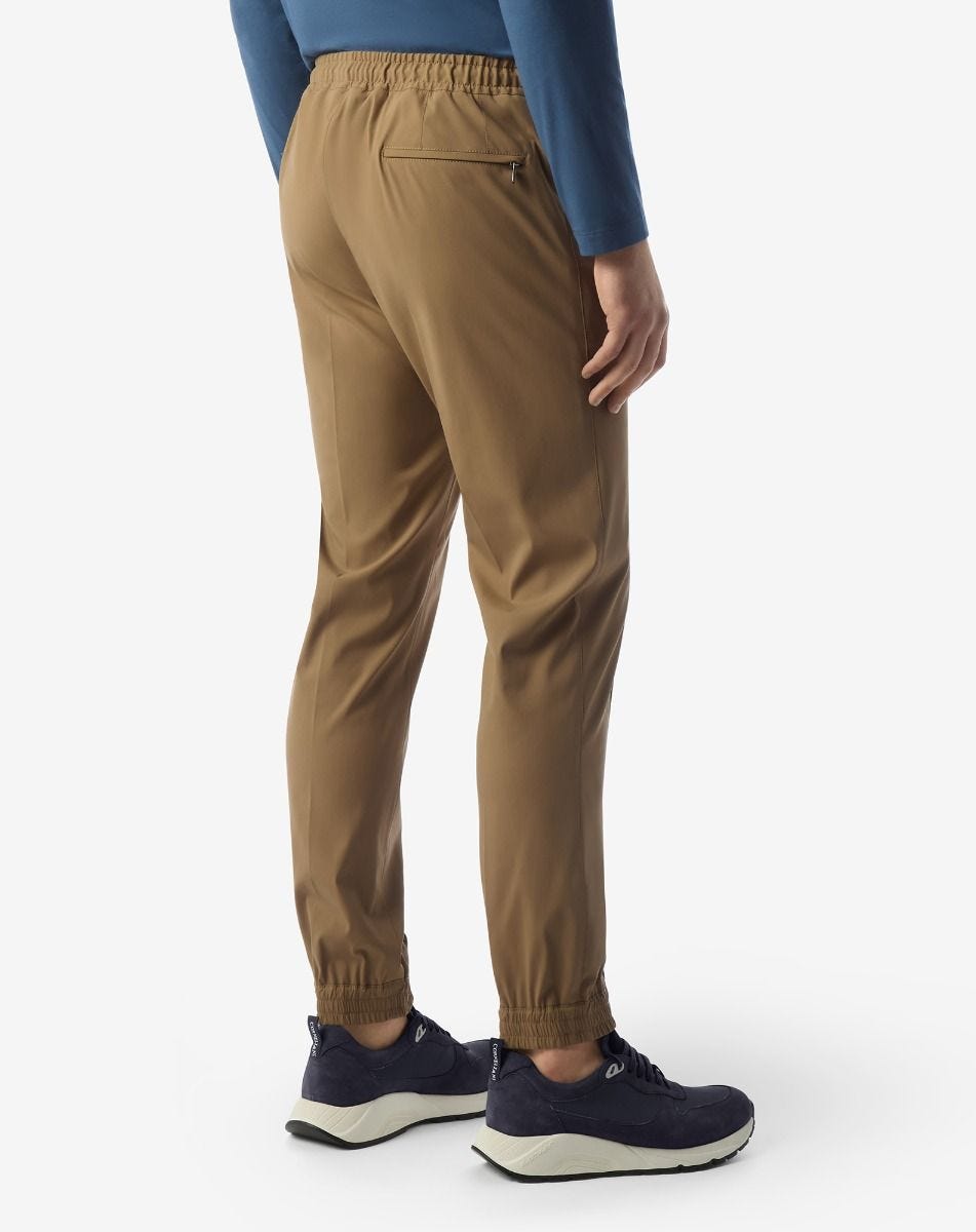 Beige technical wool fabric joggers