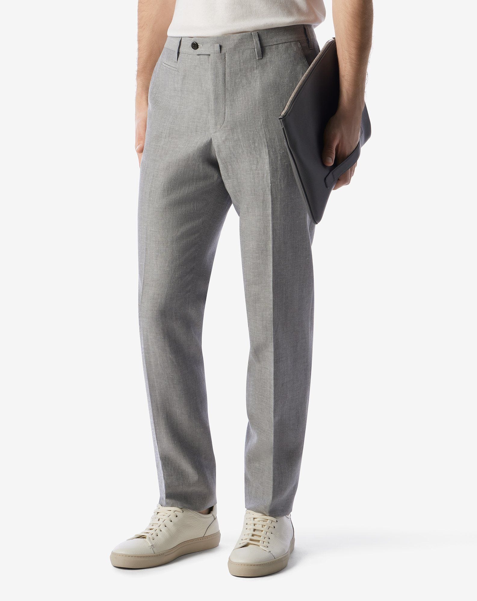Gray wool and linen chambray trousers