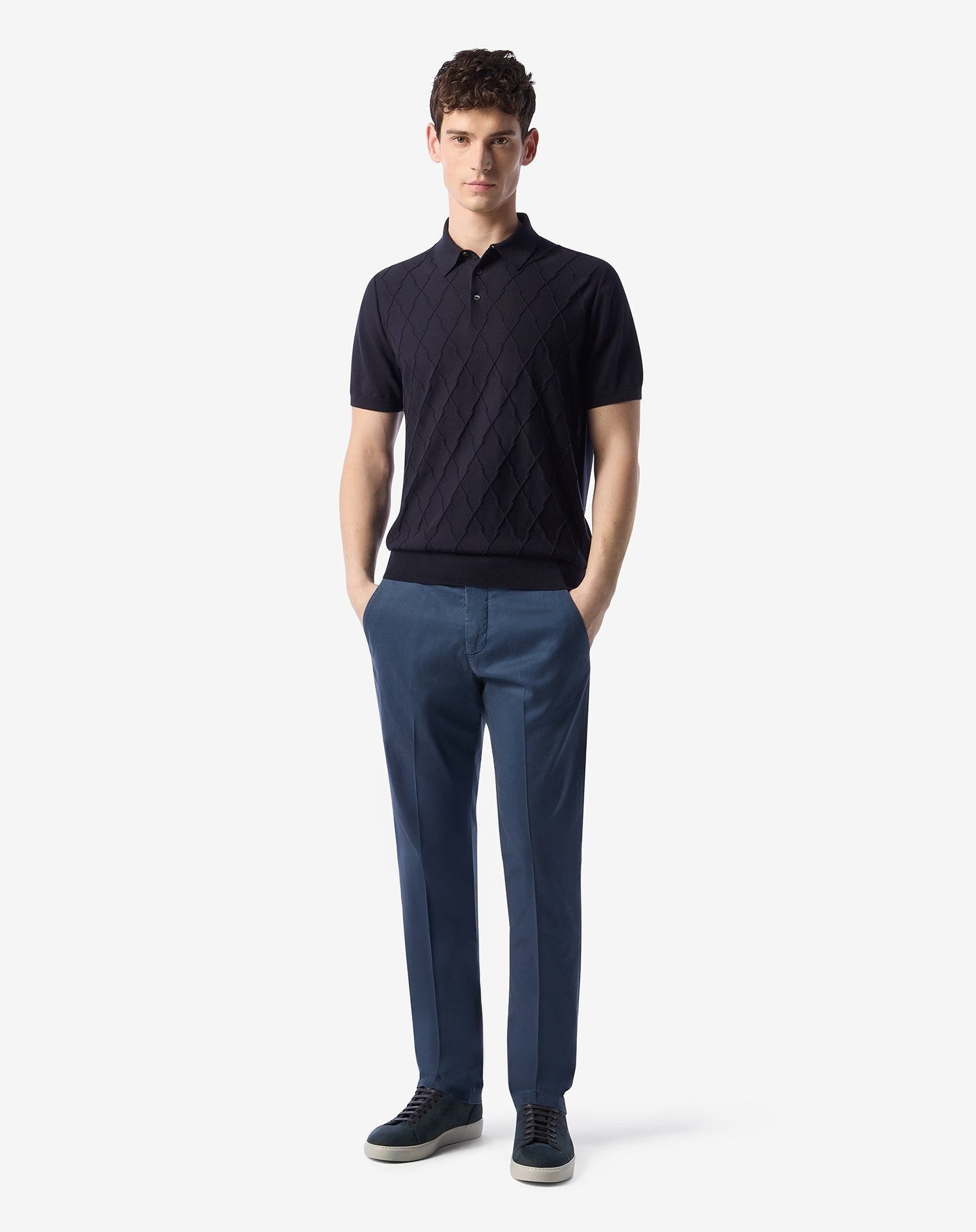 Blue stretch cotton satin trousers