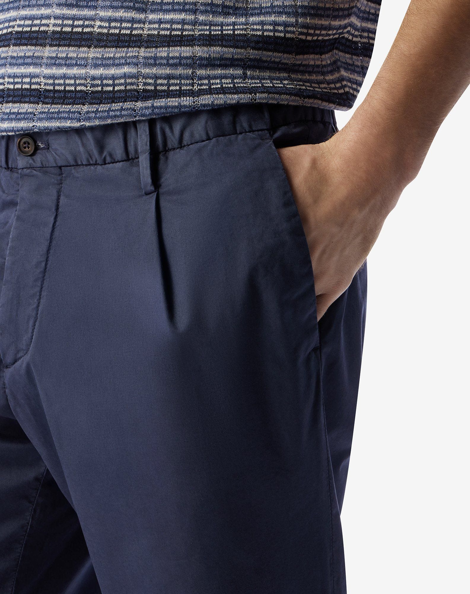 Navy blue stretch cotton satin trousers