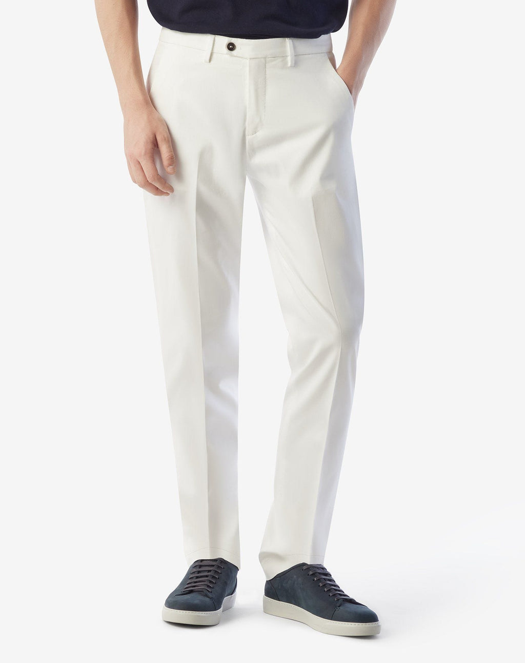 White stretch gabardine chinos