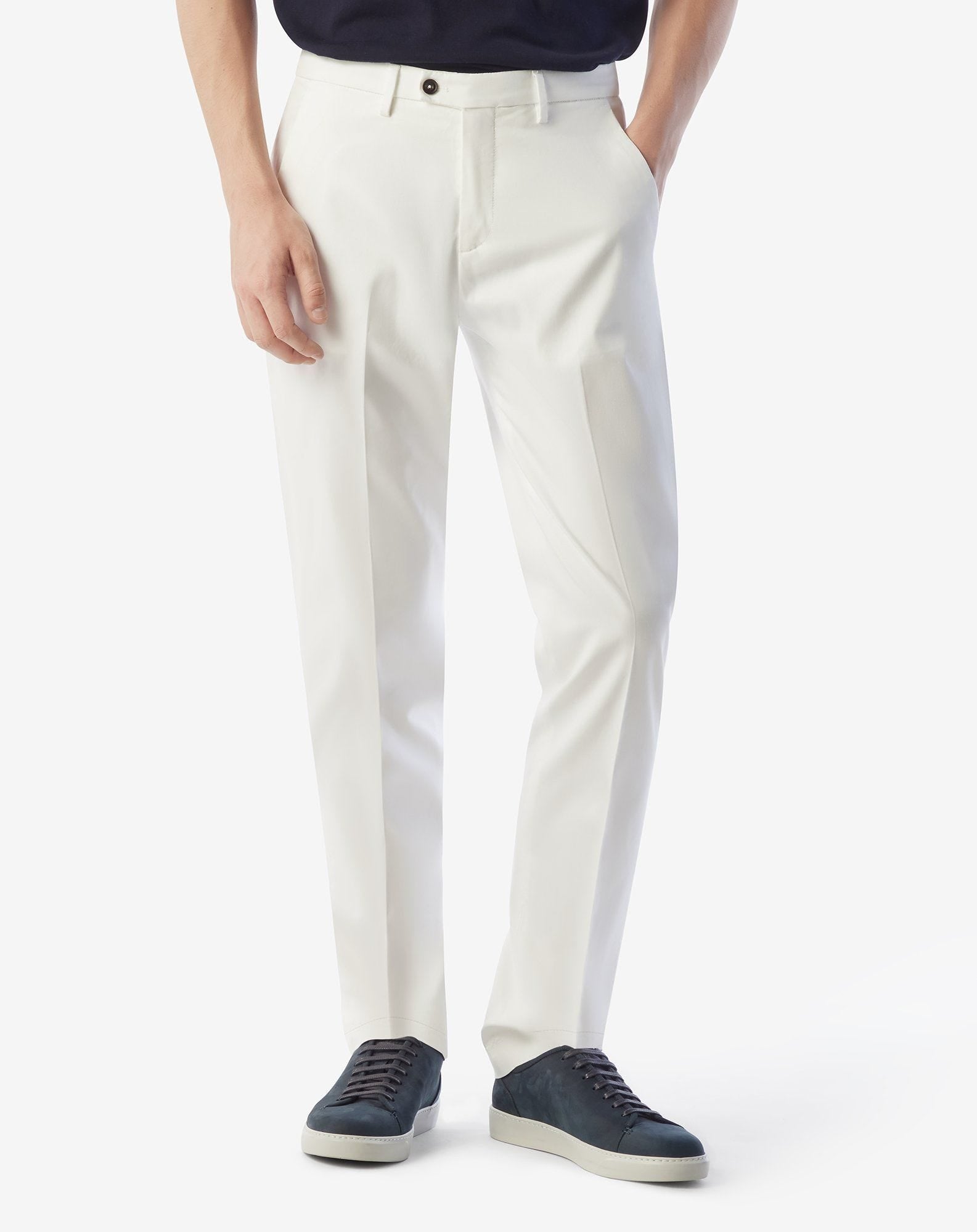 White stretch gabardine chinos