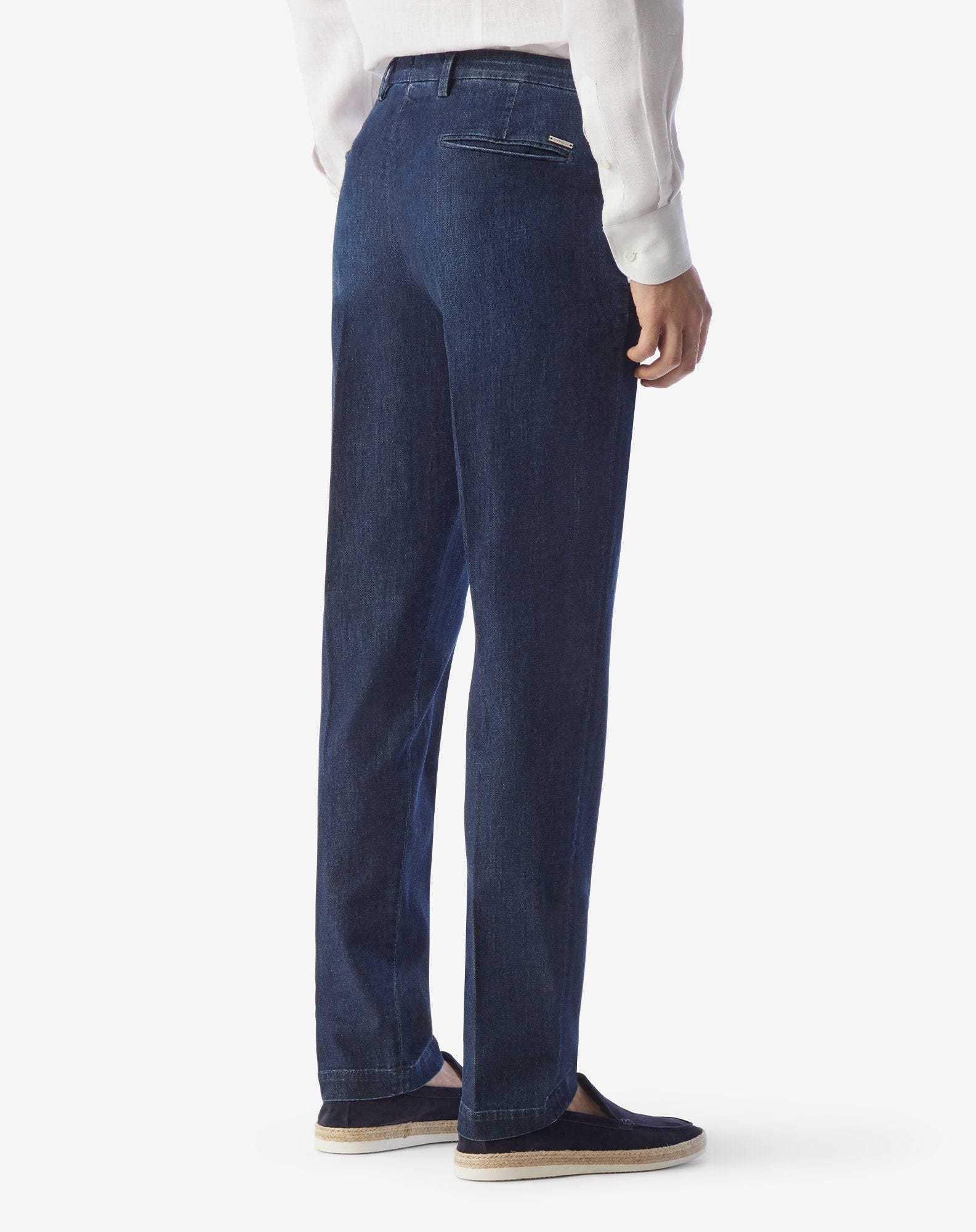 Navy blue stretch denim chinos