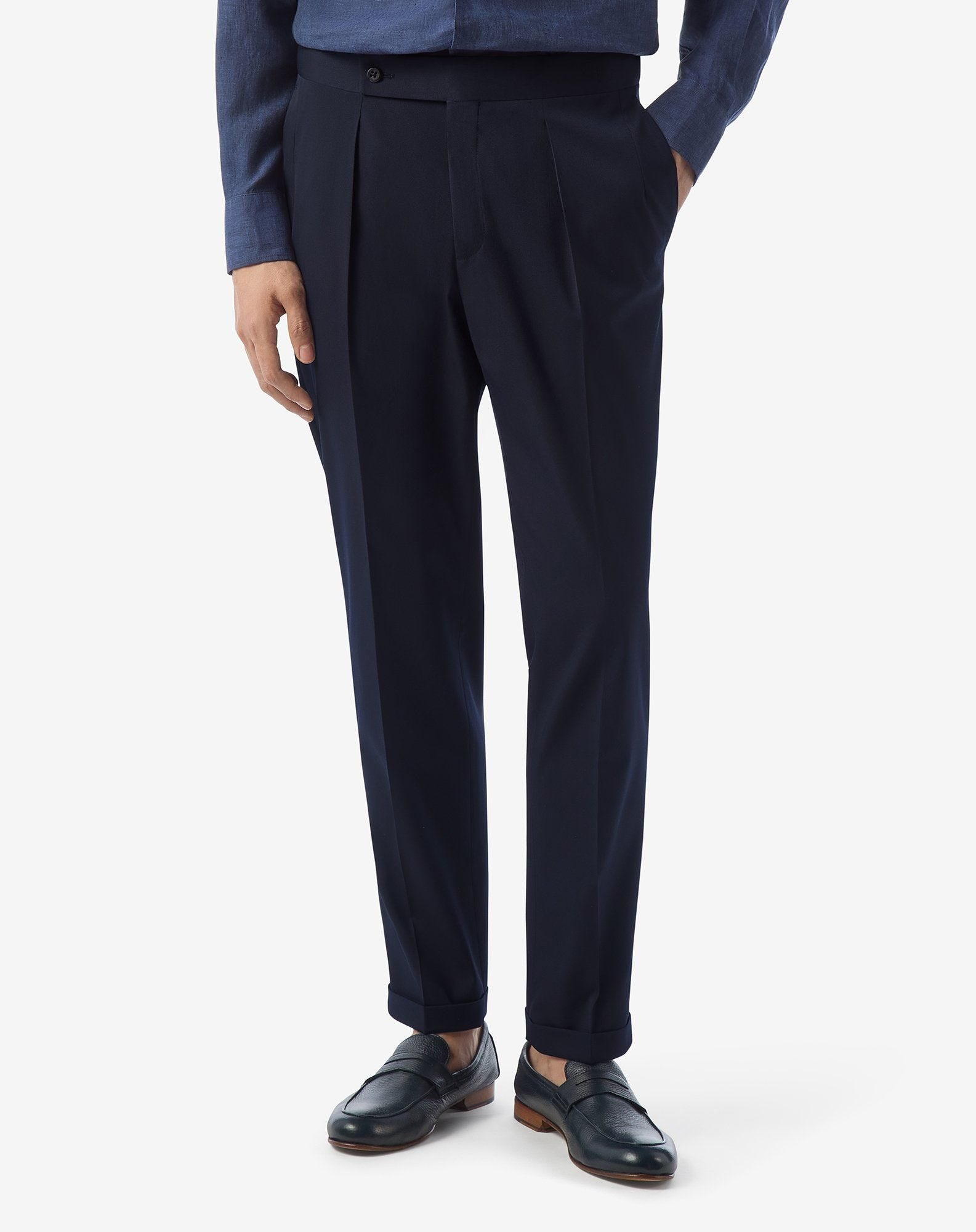 Navy blue stretch wool trousers