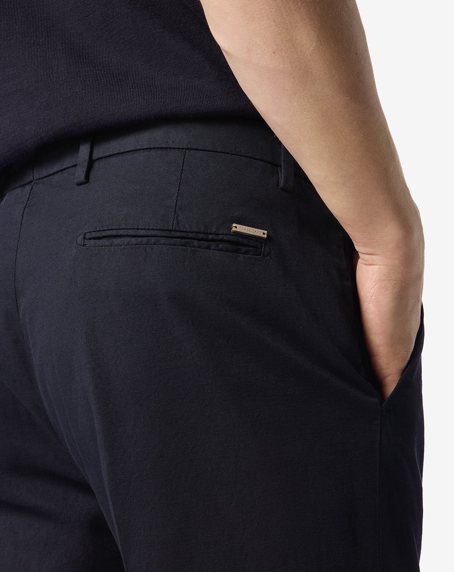 Navy blue stretch cotton and linen chinos