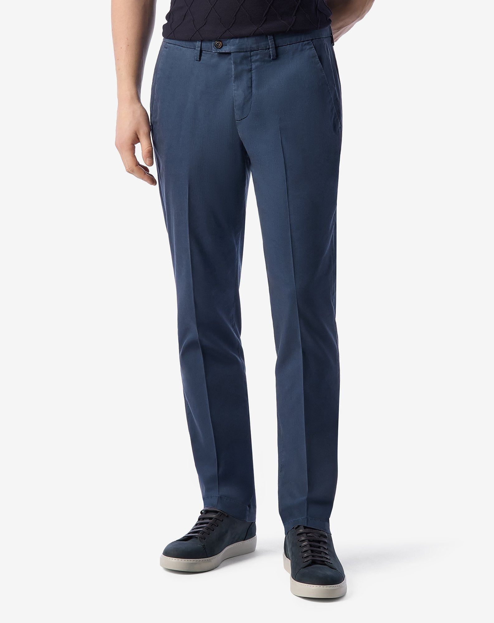 Blue stretch cotton satin trousers