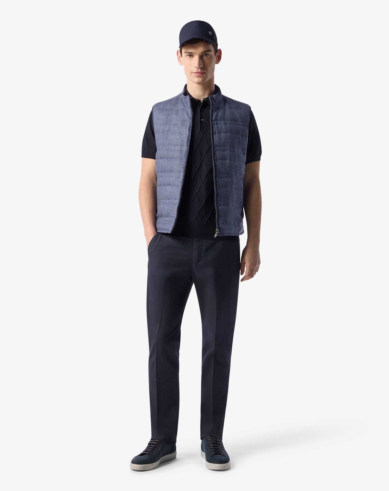Navy blue stretch cotton and linen chinos