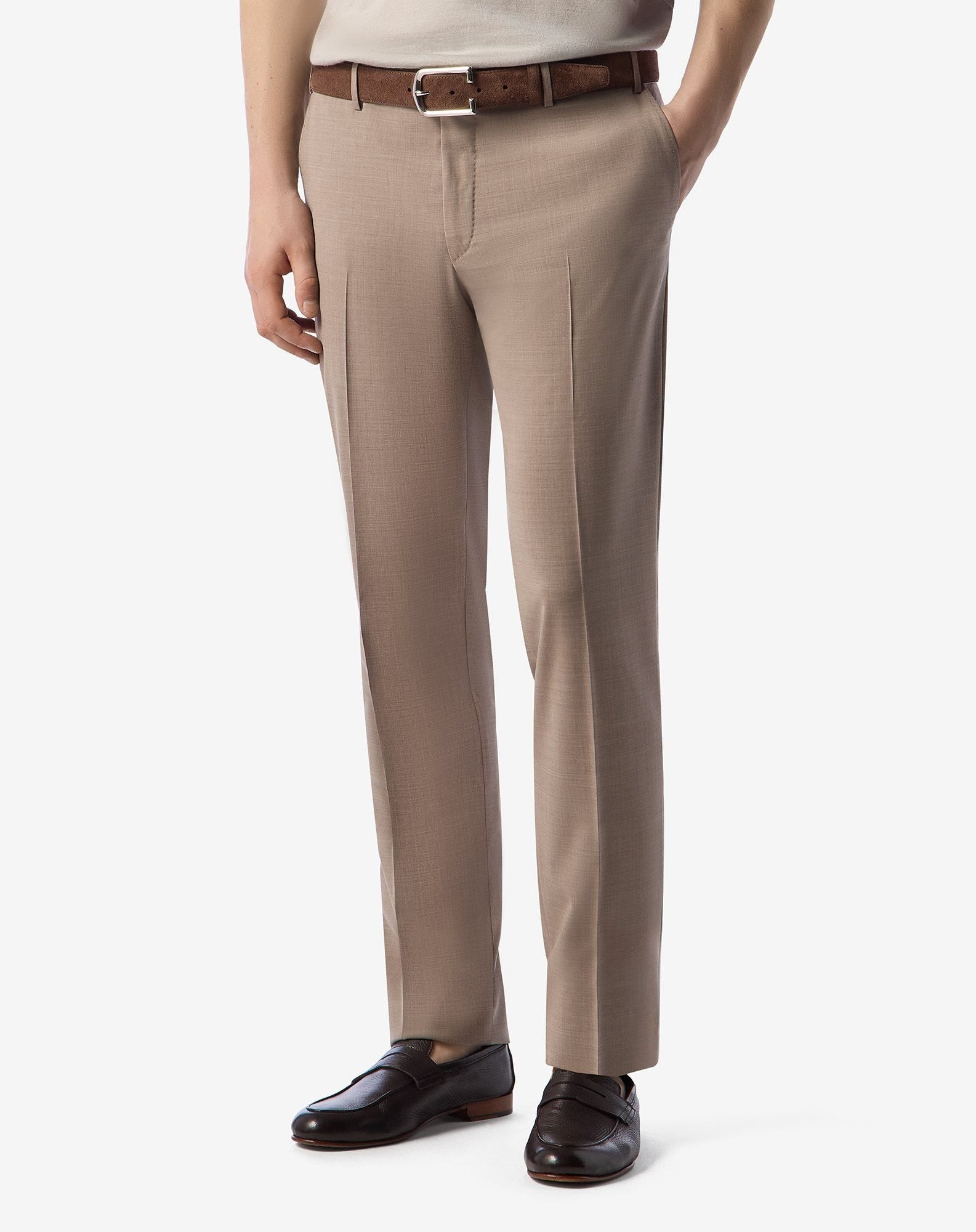 Beige 120's stretch wool trousers