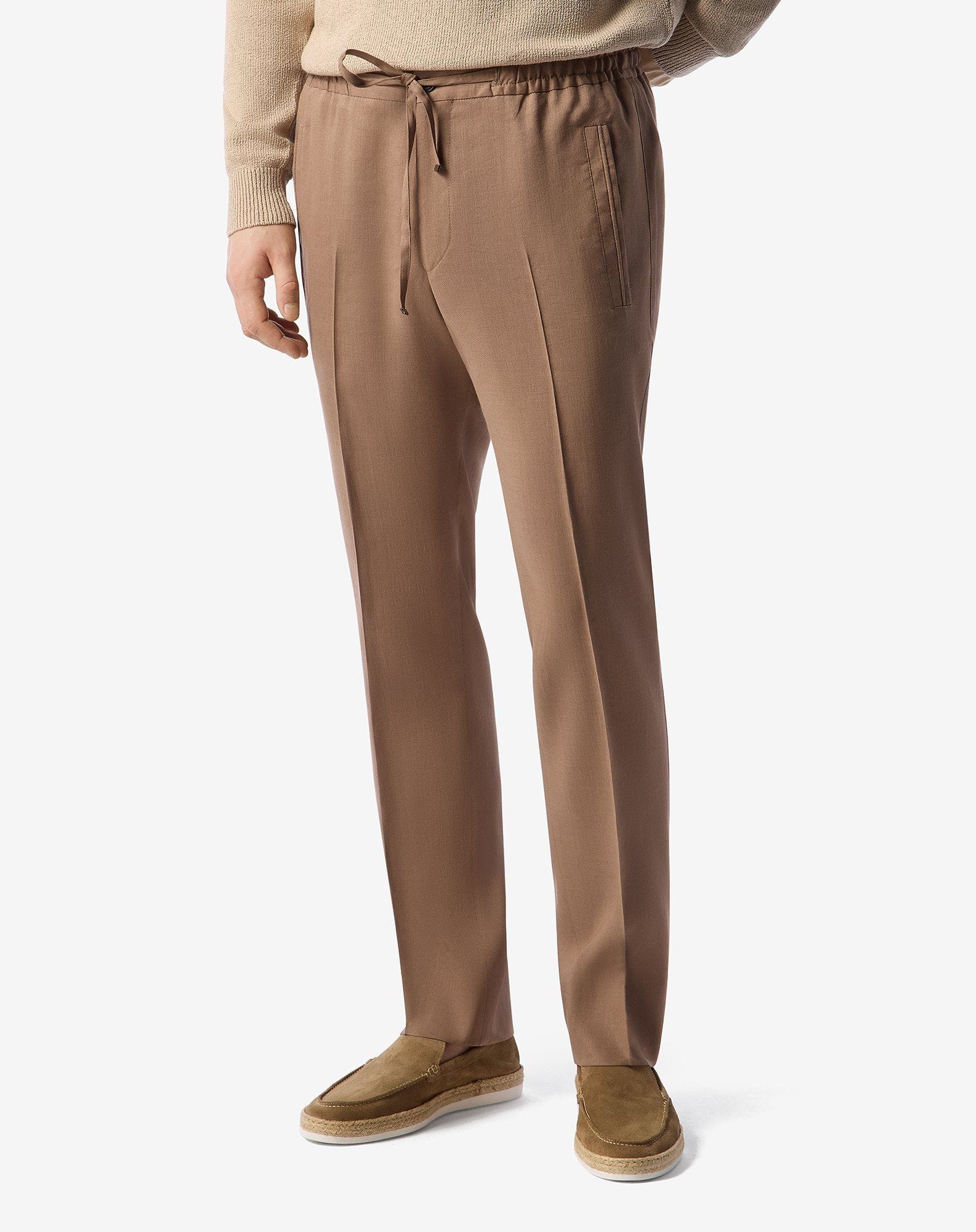 Beige linen, wool and mohair trousers