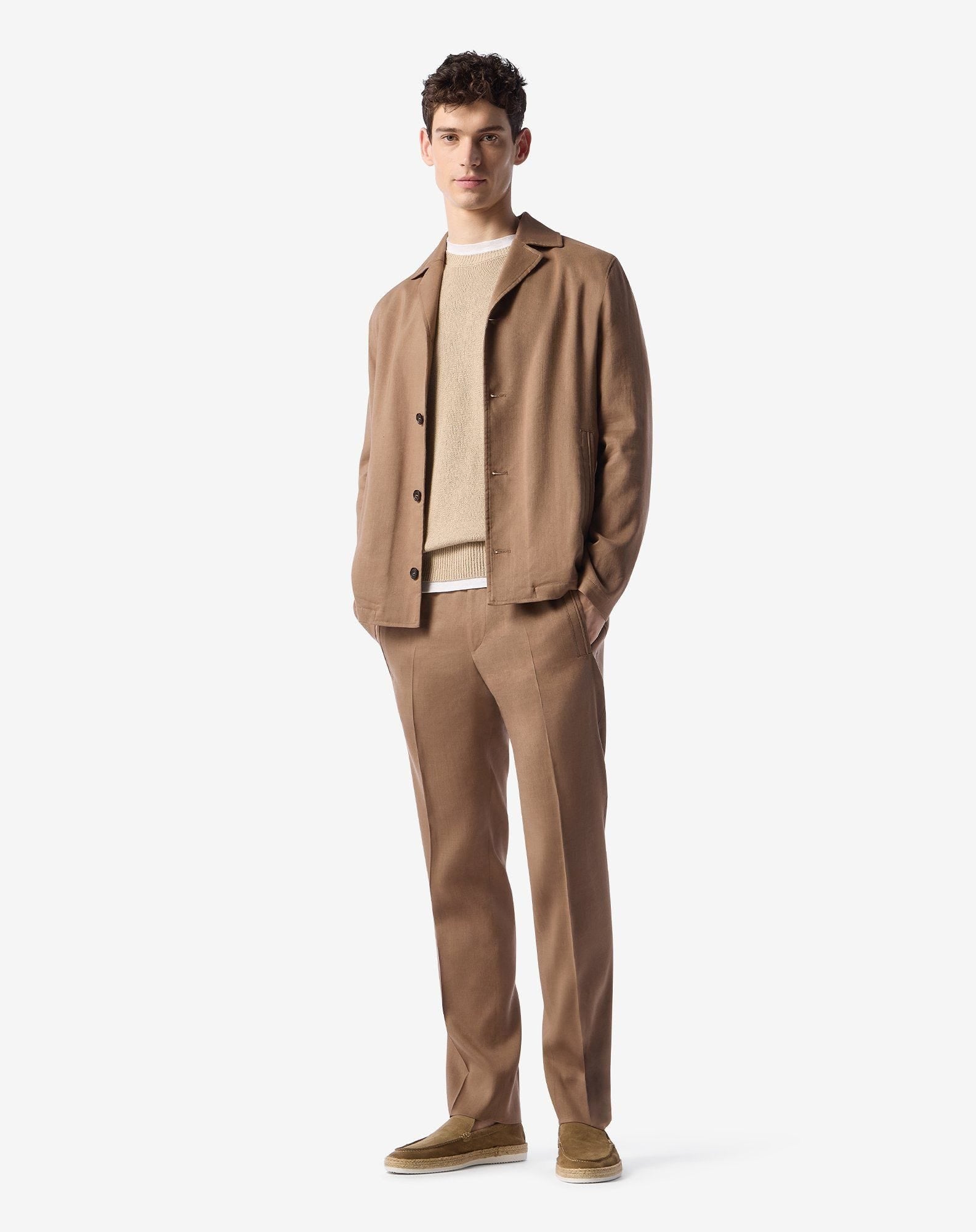 Beige linen, wool and mohair trousers