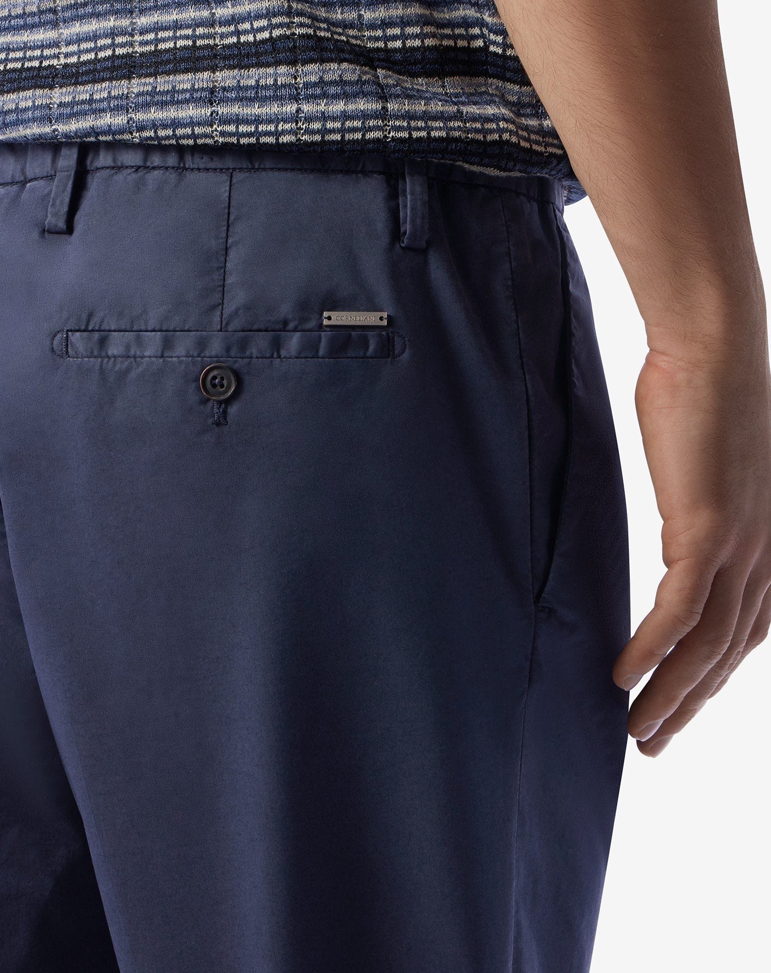 Navy blue stretch cotton satin trousers