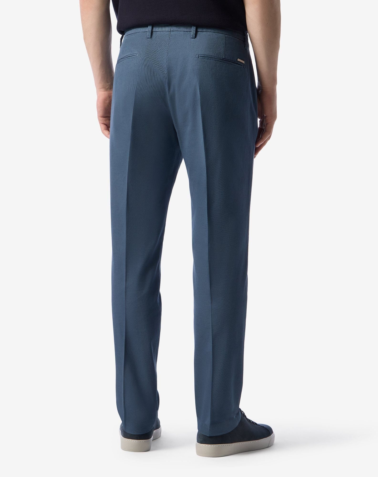 Blue stretch cotton and linen chinos