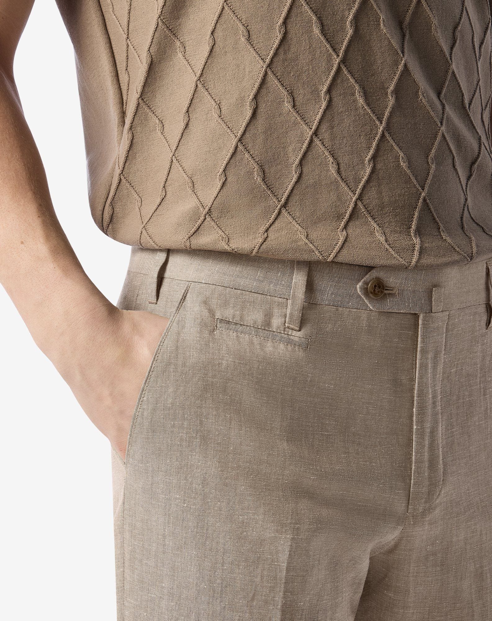 Beige wool and linen chambray trousers