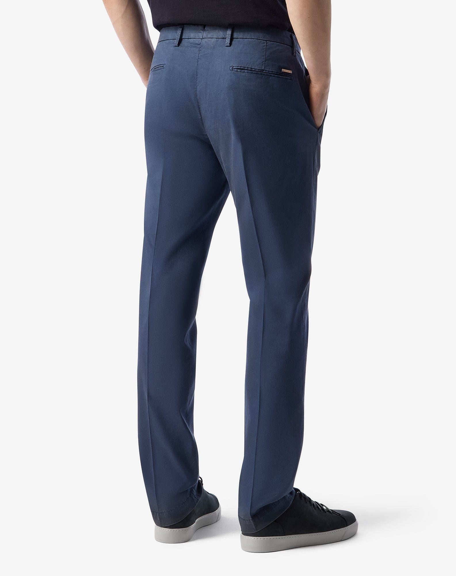 Blue stretch cotton satin trousers