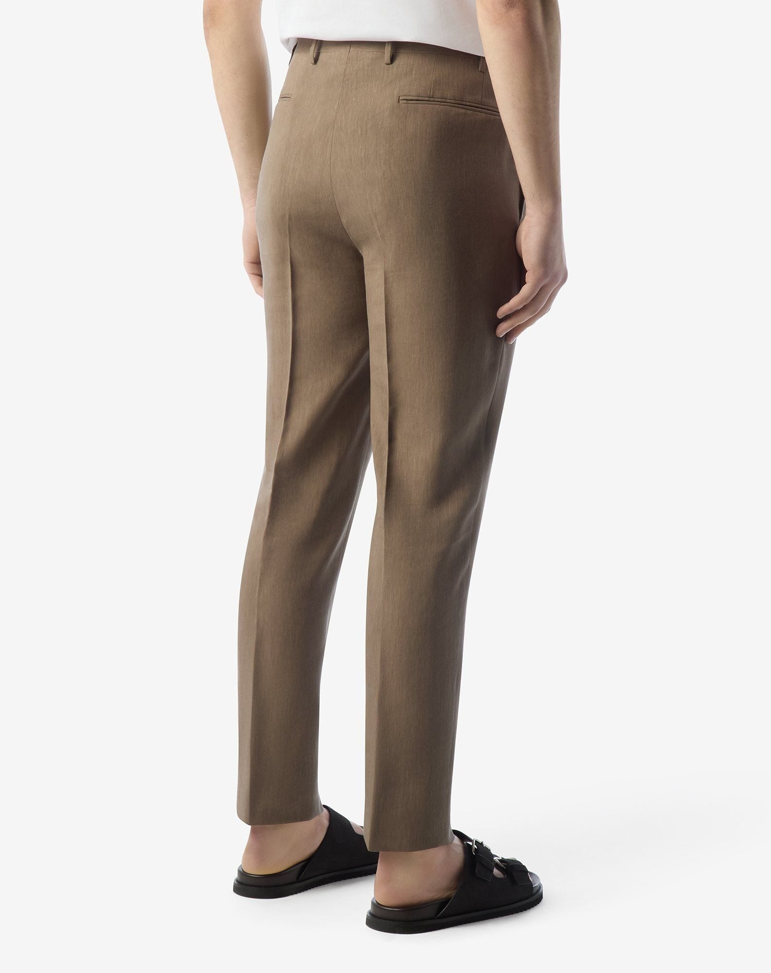 Extralight beige wool and naturally stretch linen trousers